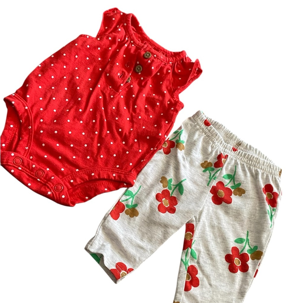 Carter's Red Polka Dot Onesie and Floral Pants Set